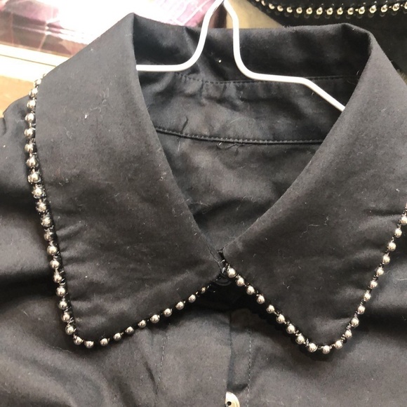 Alexander Wang black studded wingd collar shirt in size 0 - Picture 6 of 10